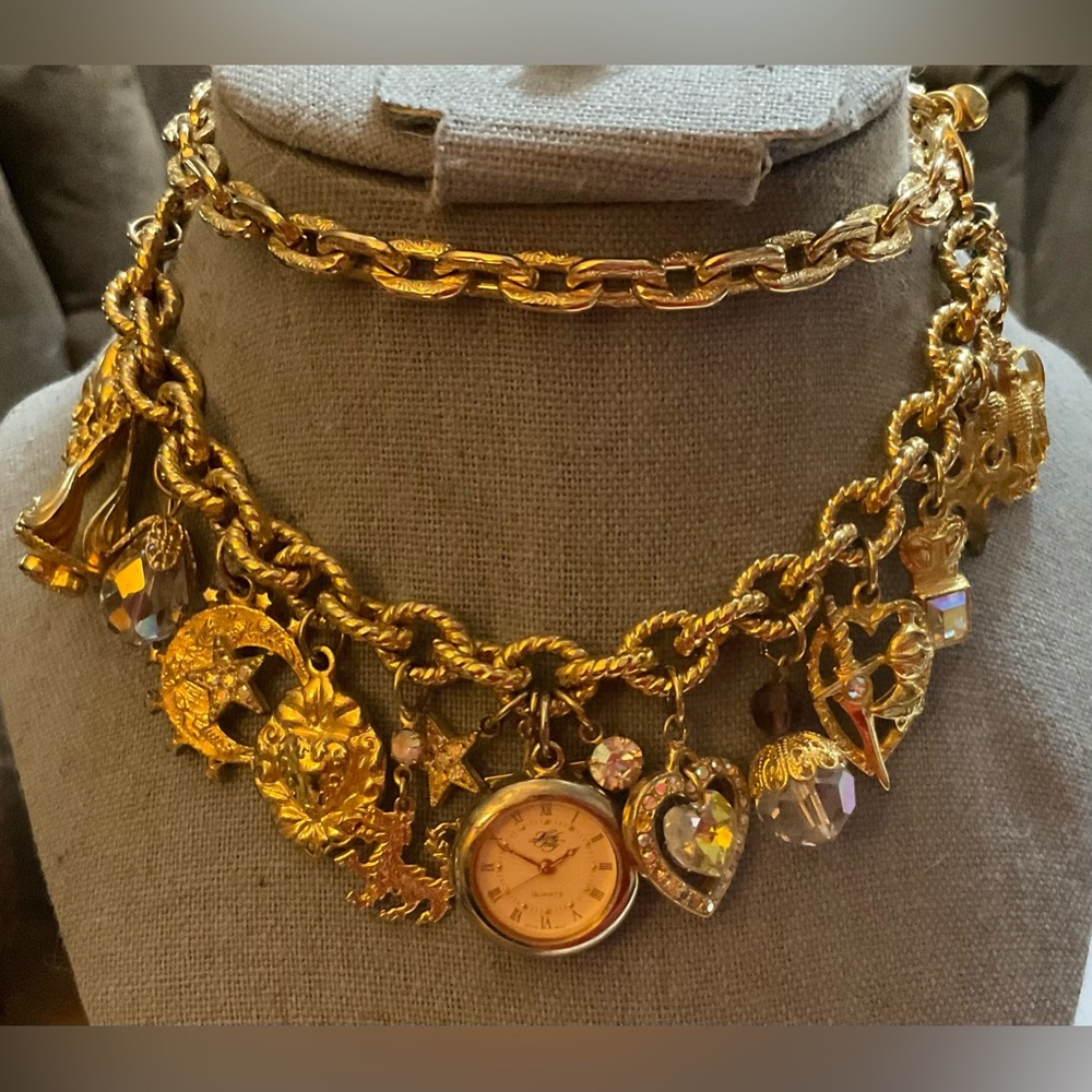 Kirk’s Folly: women’s bracelet and watch heart moon gold tone 10 1/2 “inches.